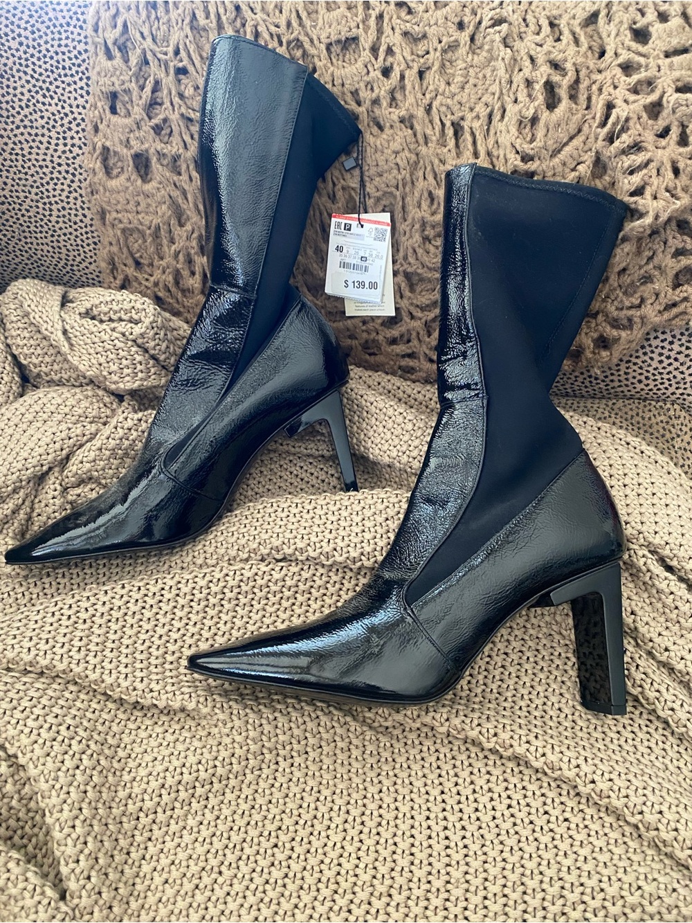 Zara black patent leather stretch booties NEW 40 9